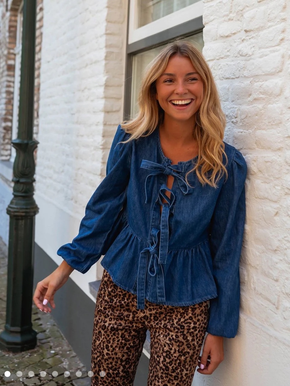 Easy Clothes - Denim Tie-Front Peplum Top - Blue